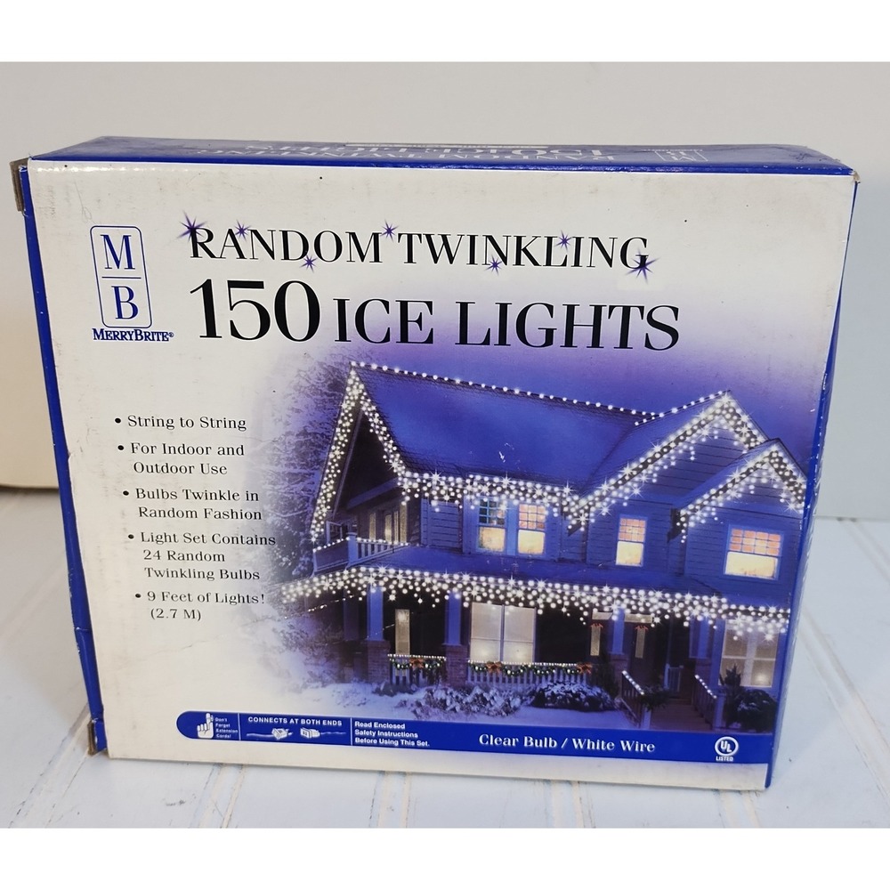VTG Merry Brite 150 Ice String Lights Clear White Wire In/ Outdoor Christmas NEW